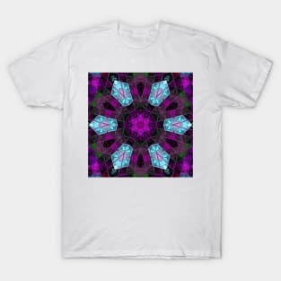 Mosaic Kaleidoscope Flower Purple and Blue T-Shirt